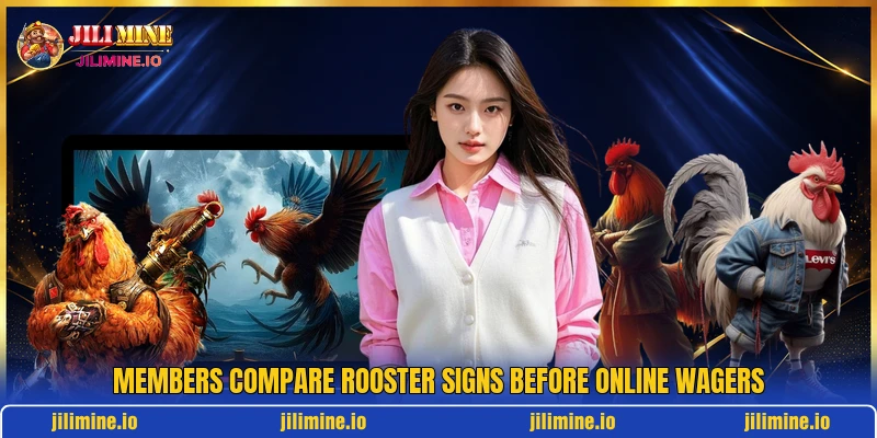 Members compare rooster signs before online wagers