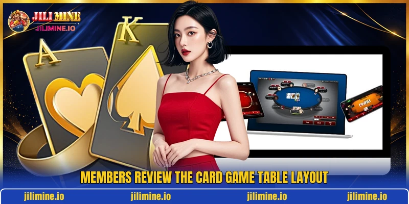 Members review the card game table layout