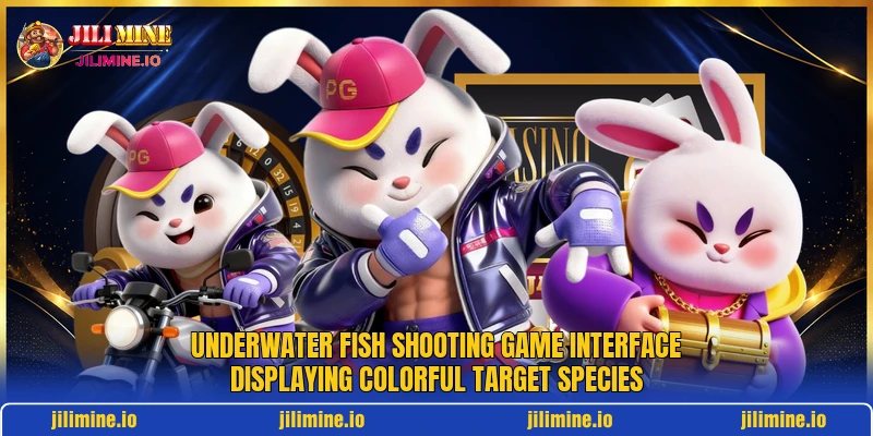 Underwater fish shooting game interface displaying colorful target species Underwater fish shooting game interface displaying colorful target species